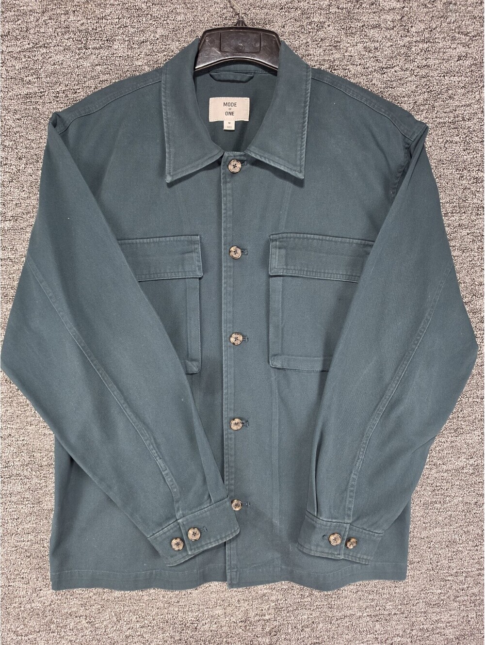 Mode of One Men's M Green Cotton Twill Long Sleeve Button-Up Pockets